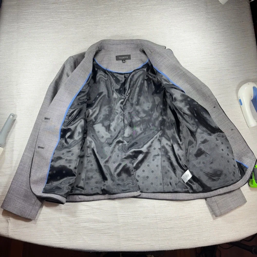 Talbots Blazer Gray Black Trimmed Houndstooth‎ Career Jacket - Size 8 Classic